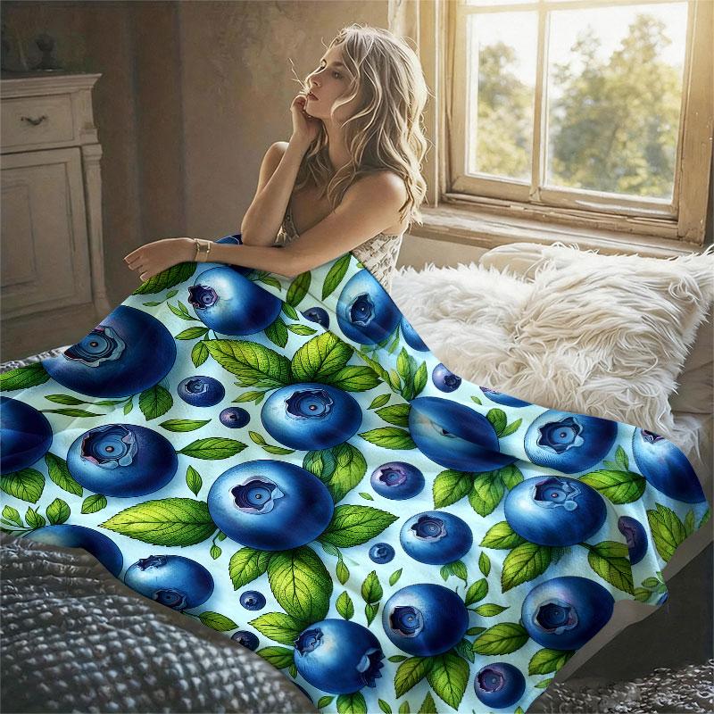 Blueberry Fruit Print Flannel Blanket Warm Soft Halloween Christmas Decorative Couch Warm Cozy All-Season Gift
