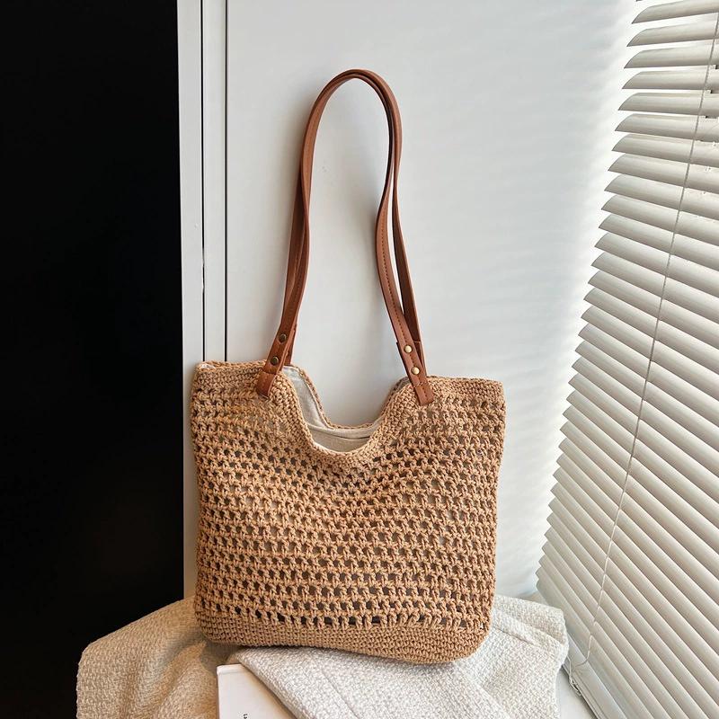 Spring New Style Women's Fashion Casual Single Shoulder Bag Hollow Lazy Style Handbag Woven Tote Bag