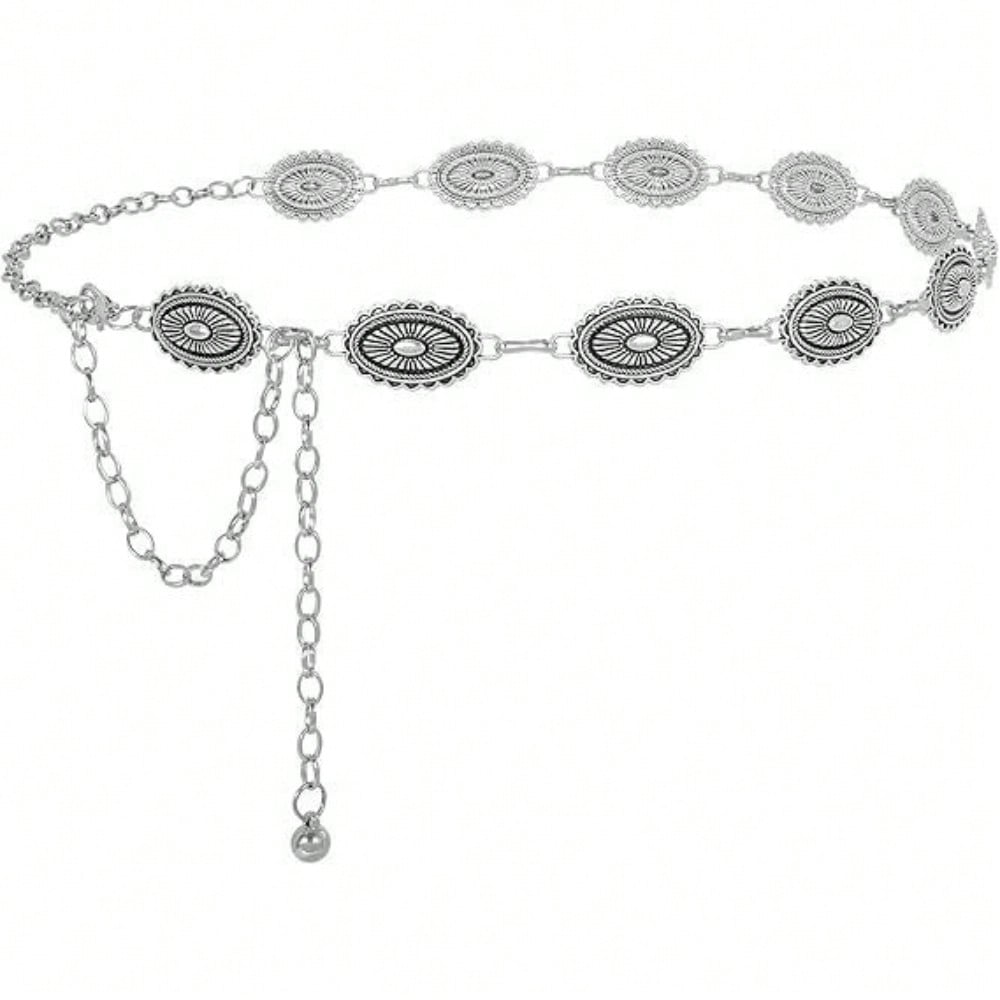 Retro Waist Chain Women's Skirt Versatile Decorative Belt Ethnic Style Engraved Chain Waist Seal