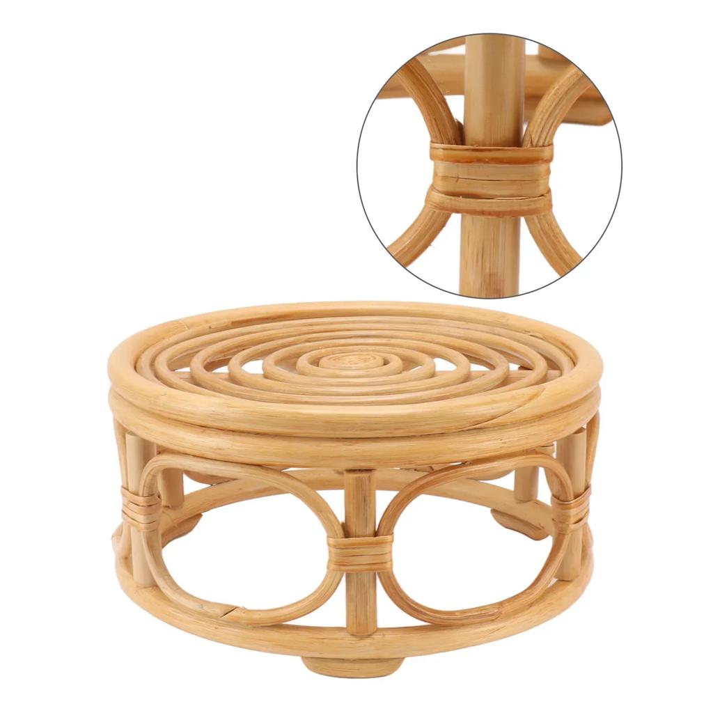 Nordic Natural Rattan Indoor Plant Stand Round Shape Plant Flower Rack Handmade Rattan Planter Stand For Home Garden Yard