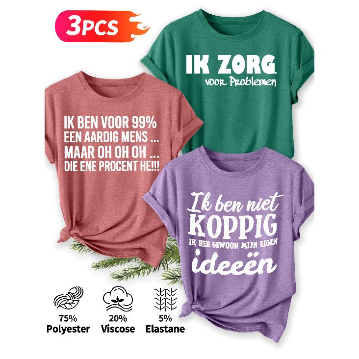 Three-piece set Elegant short-sleeved shirt for women Fun Dutch Language Texts Fun Dutch Language Texts Dutch Language Fun Text Print S