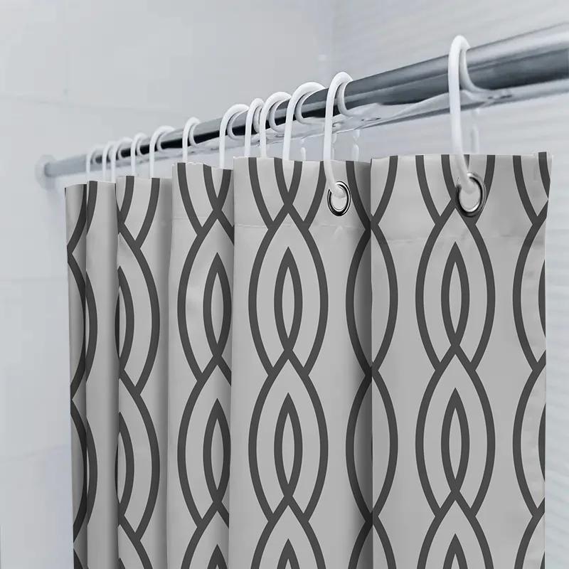 Large Size Waterproof Shower Curtain With European Style Black And White Stripes Designed For Bathroom Decor