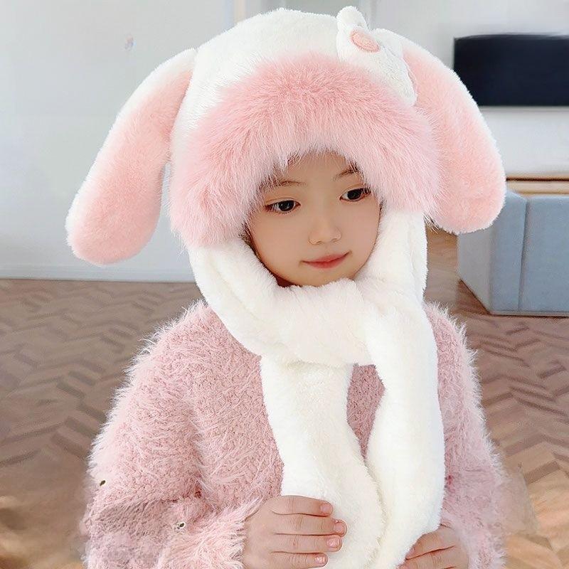 Cute Rabbit Ears Kids Winter Hat With Moving Ears And Warm Fleece For Girls Age 2 To 12