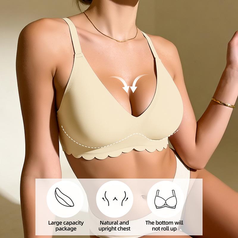European Size Wireless Seamless Soft Support Bra Leopard Print Wavy Edge Gathered Side Bust Coverage Anti-Curl Intimates