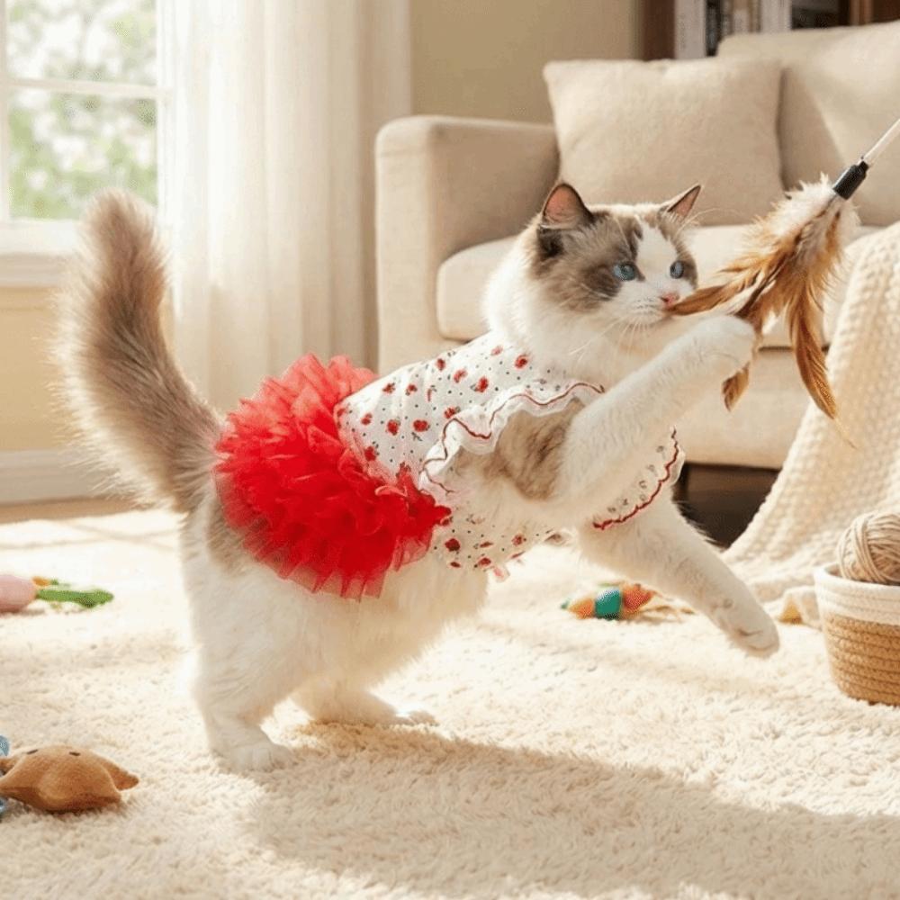 Flutter Sleeves Cat Tutu Skirt Rose Pattern Puppy Floral Vest Cat Cake Skirt  Bichon Frise Dog