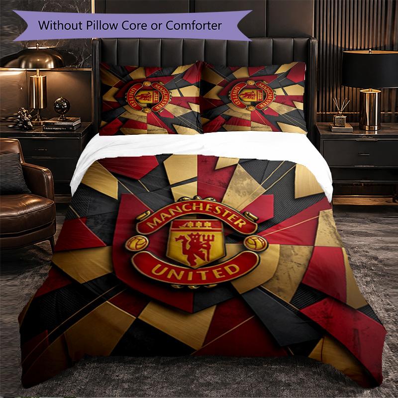 Vzor Manchester United 3dílná sada povlečení Měkký povlak na přikrývku z mikrovlákna s povlaky na polštáře do ložnice