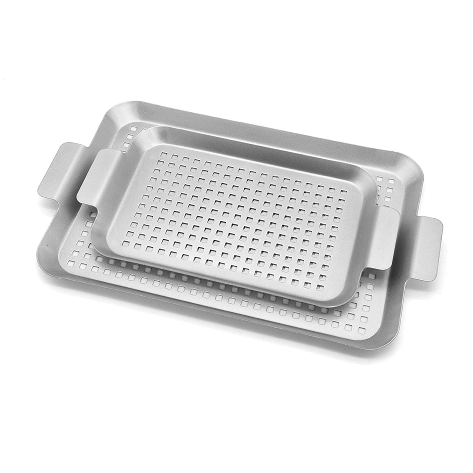 

2 шт. Уличная сковорода-гриль, металлическая гриль-пластина, сковороды для барбекю с отверстиями и ручкой, форма для запекания в духовке, противень для печенья