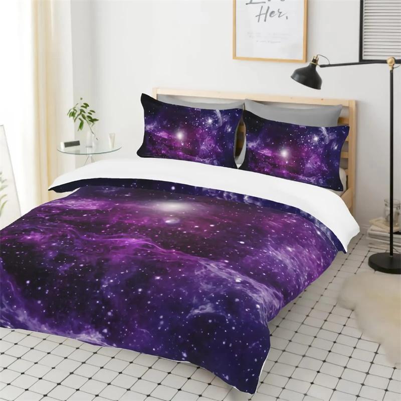Galaxy Theme Blue Purple Design Duvet Cover Full Size For Girls Boys Teens Kids Gifts Starry Dream Sky Bedding Collection Room Decor
