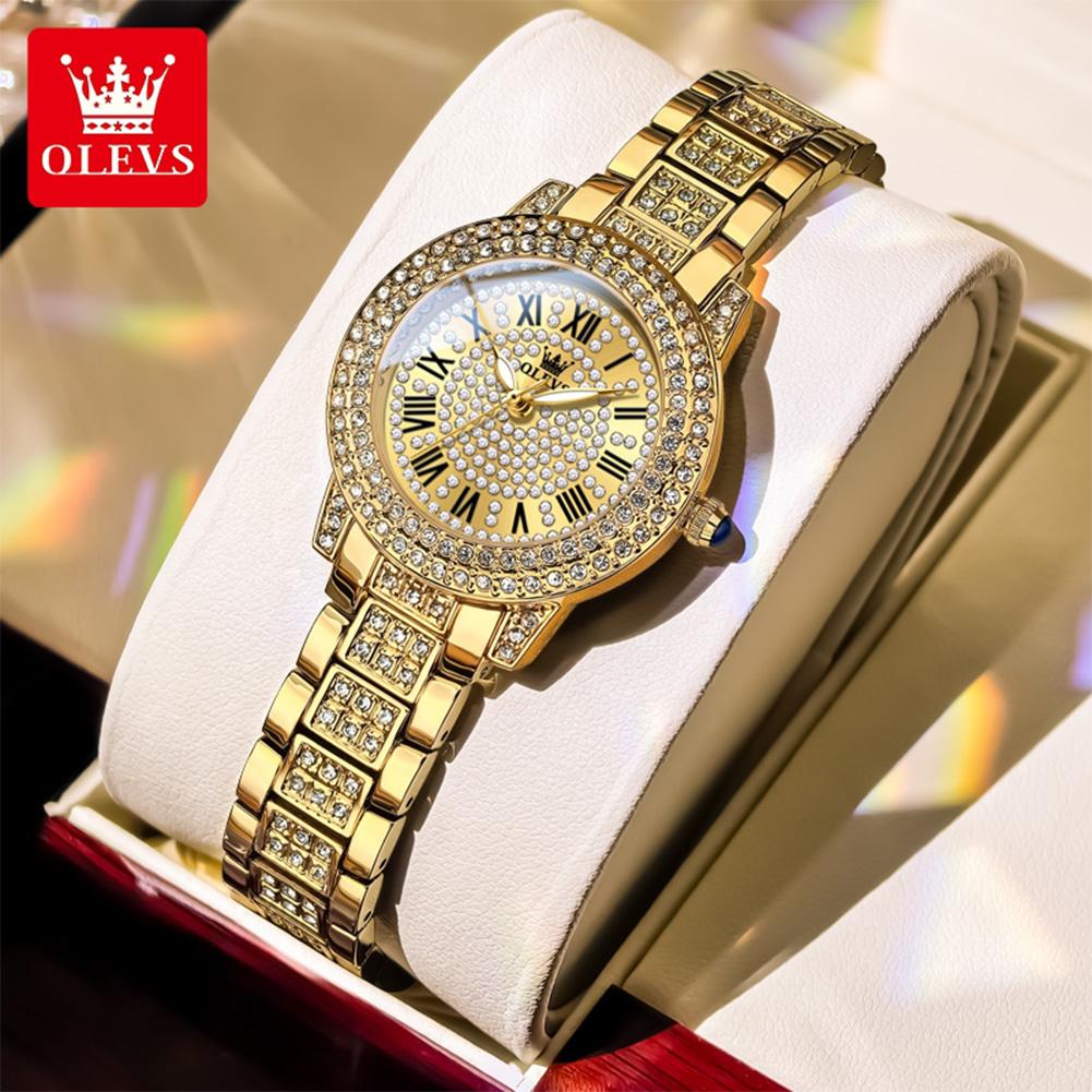 OLEVS 9943 Luxus Diamant Damen Uhr Mode Original Damen Römisch Eingelegtes Zirkon Zifferblatt Wasserdicht Damen Quarz Uhr Reloj Mujer