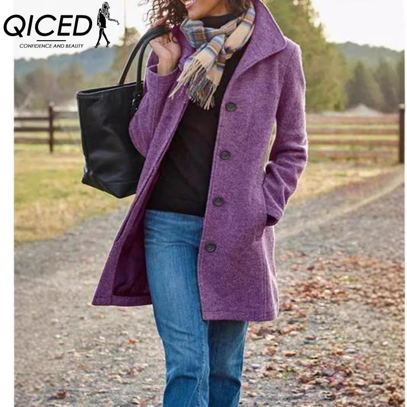 

QICED Женские винтажные повседневные куртки и пальто с принтом «клетка», осенне-зимние, с длинным рукавом и воротником поло S