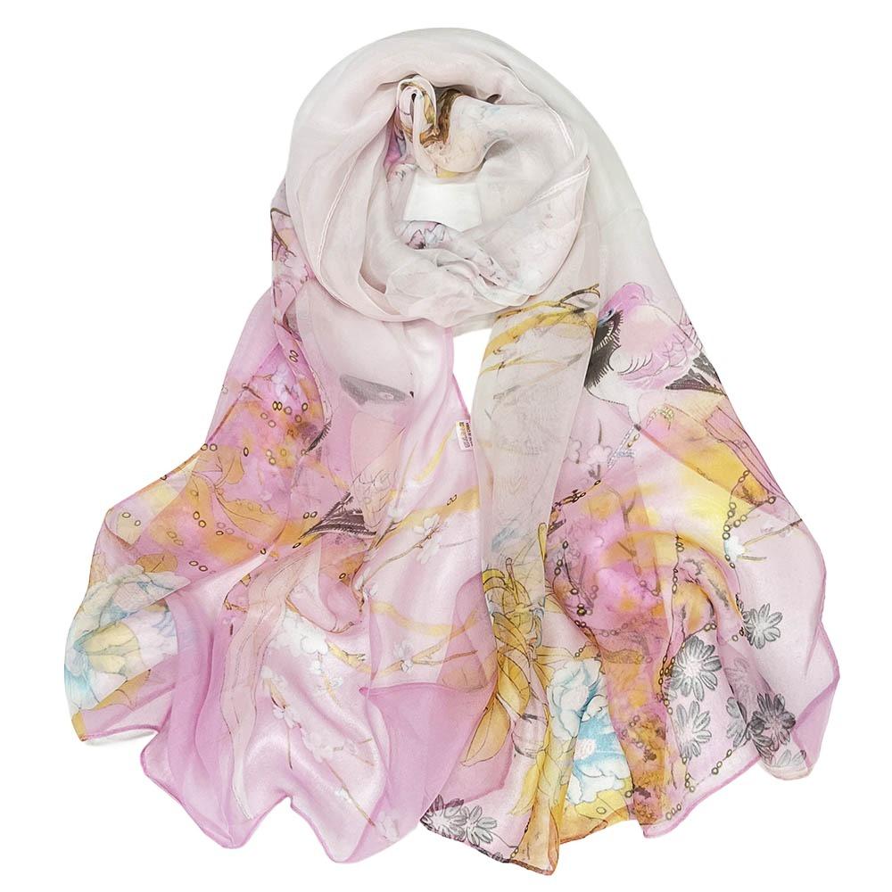 Portable Embroidered Silk Scarf Breathable Sun-Resistant Beach Shawl Silk Smooth Bandana for Women