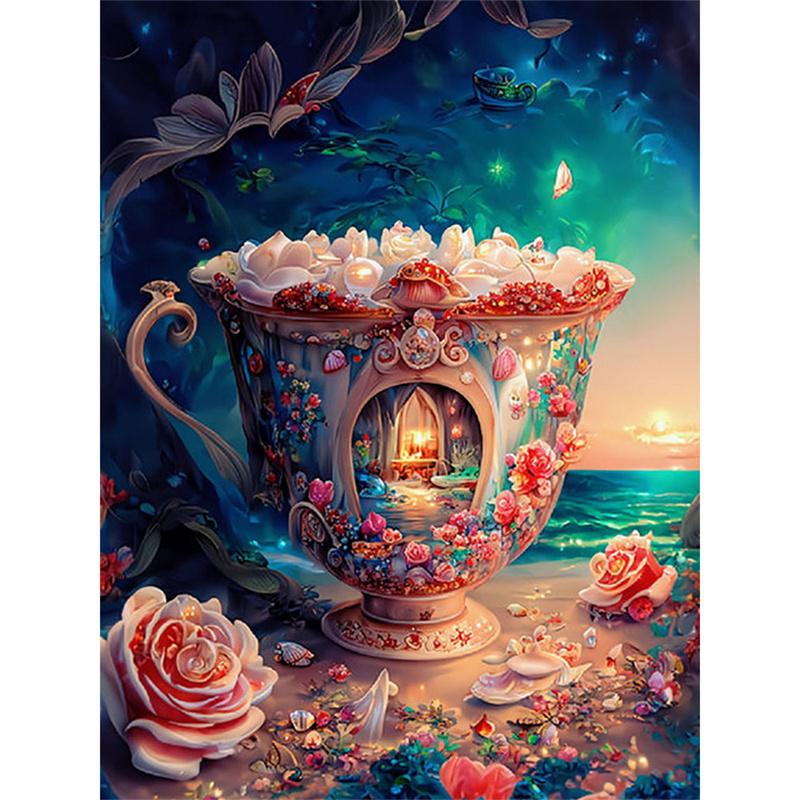 

5D DIY Алмазная картина Цветочный пейзаж Алмазная вышивка Картина Полная круглая Алмазная мозаика DIY Стразы Домашний декор Подарки Round 50x70cm