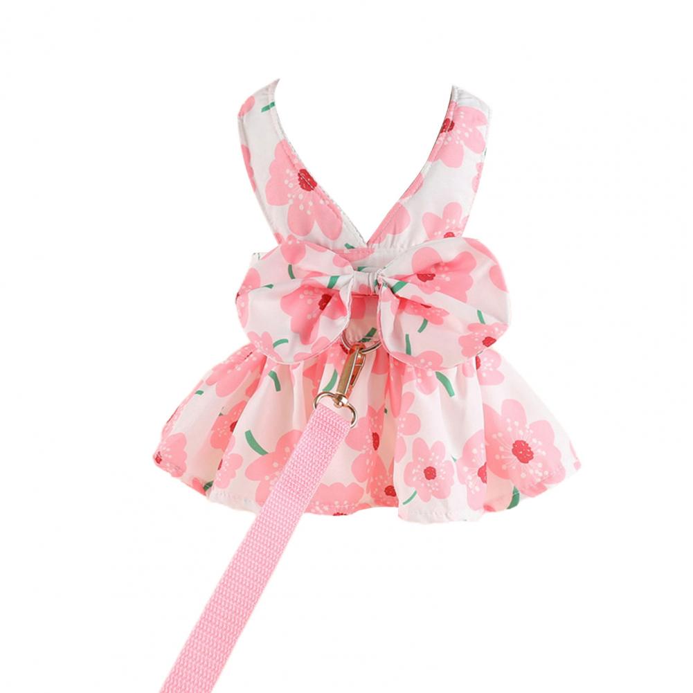 Cute Dog Dress Summer Outdoor Activities And Leash Set with Bowknot Decoration Pet Cat Princess Dress for Spring