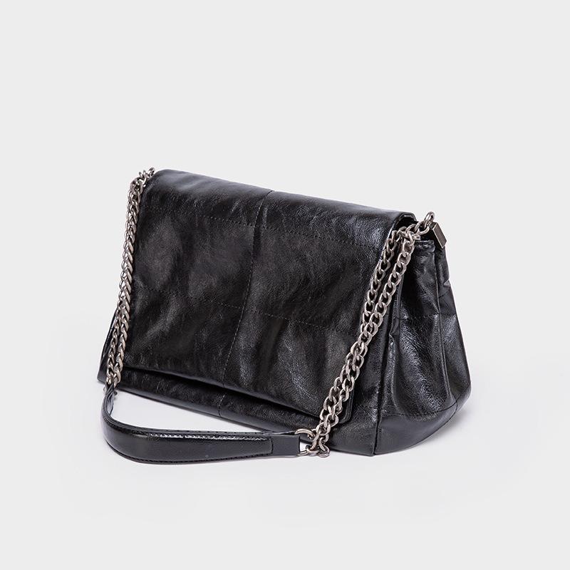 New Trendy Black Rock Style Flap Bag Chain Shoulder Crossbody Hobo Bag for Women