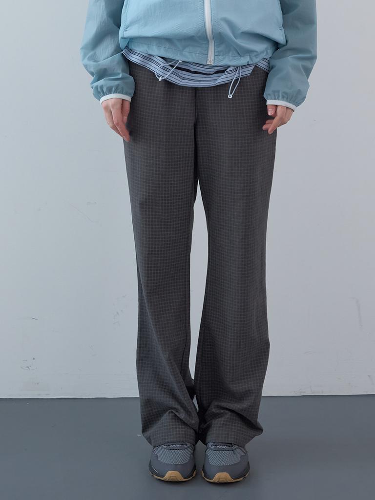 ENZO BLUES Matte Check Elastic Bootcut Pants (Grey)