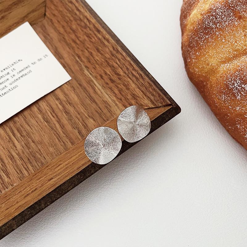 Xintaixi S925 Sterling Silver Brushed Irregular Round Stud Earrings - Women's Niche Design Jewelry, New Korean Style Accessories