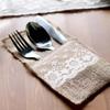 5 Pcs Burlap Lace Cutlery Pouch Wedding Tableware Party Decoration Holder Bag Hessian Rustic Jute 11cm X 21cm