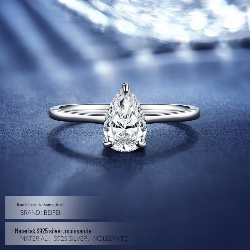 Banyan Tree S925 Silver Moissanite Water Drop Ring - Exquisite Light Luxury Design