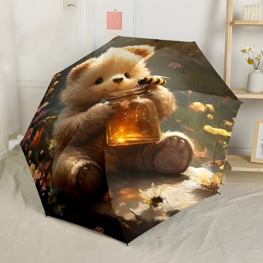 Teddybären Halloween Nacht Automatischer Regenschirm Kompakt 8-Rippen Leicht Faltbares Design Ganzjahres-Reise Eleganter Damenregenschirm Geschenk für Festivals