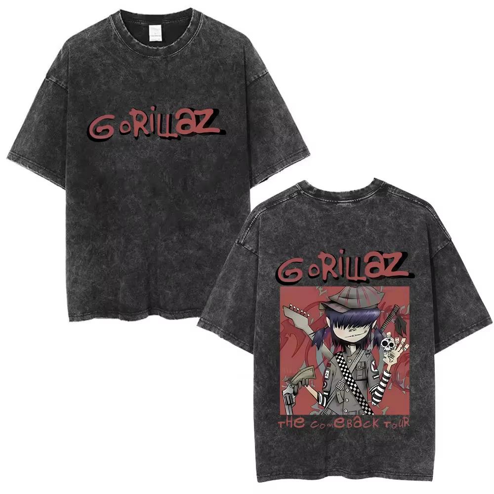Vintage Washed Gorillaz The Now Now Album Graphic T-shirt Unisex Punk Hip Hop Oversized Streetwear Short Sleeve Soft Cotton Tee Tops