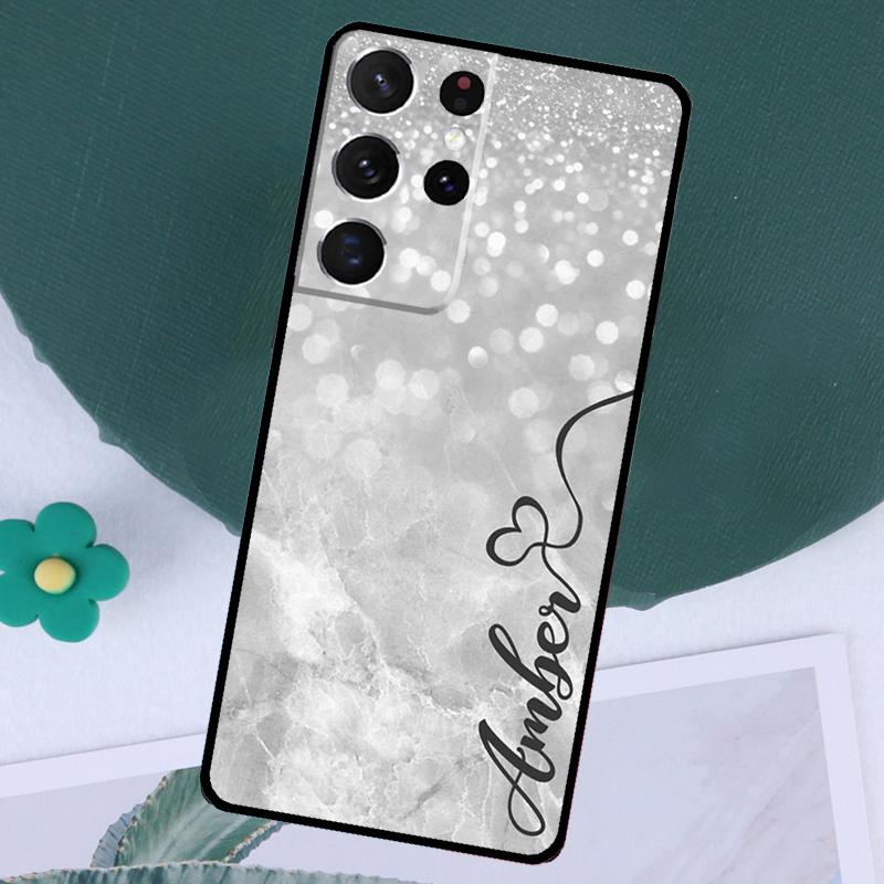 PERSONALISED Glitter name initials Case For Samsung Galaxy S24 Ultra S23 S22 S21 Plus Note 10 Note 20 S9 S10 S20 S21 FE Cover