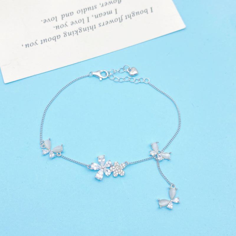 S925 Sterling Silver Butterfly  Flower Bracelet for Women - Elegant High-End Fashion S925 Silver