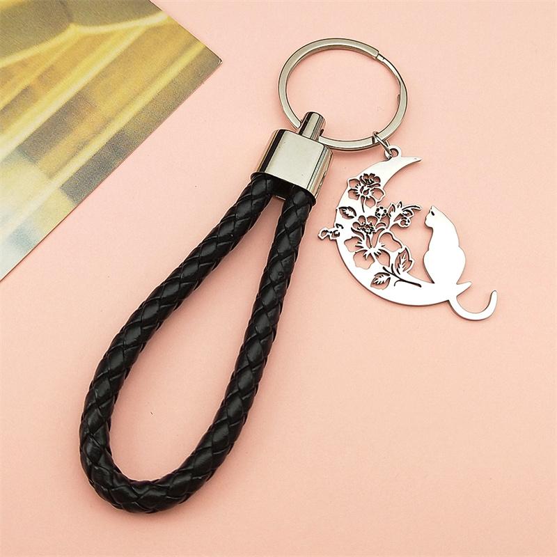 Aesthetic Cat Flower Moon Crescent Necklace for Women Men Stainless Steel Silver Color Bohemia Chain Gift Jewelry Collar 3220