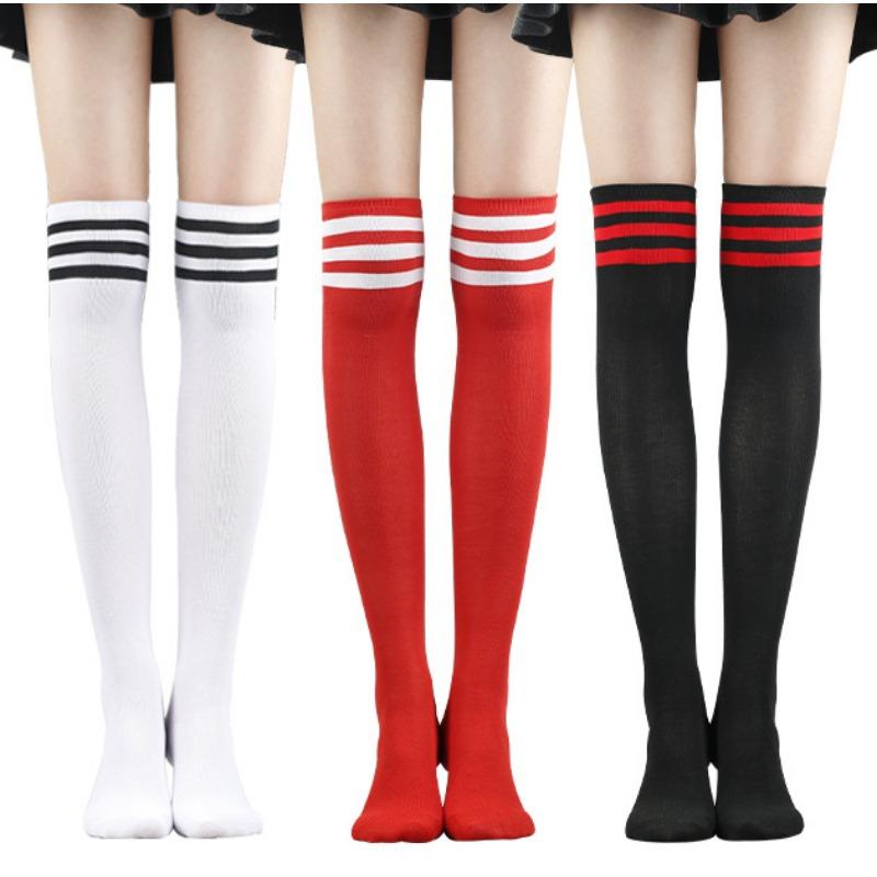 1PAIR casual three-bar knee socks dance versatile stockings jacquard breathable high tube women's socks