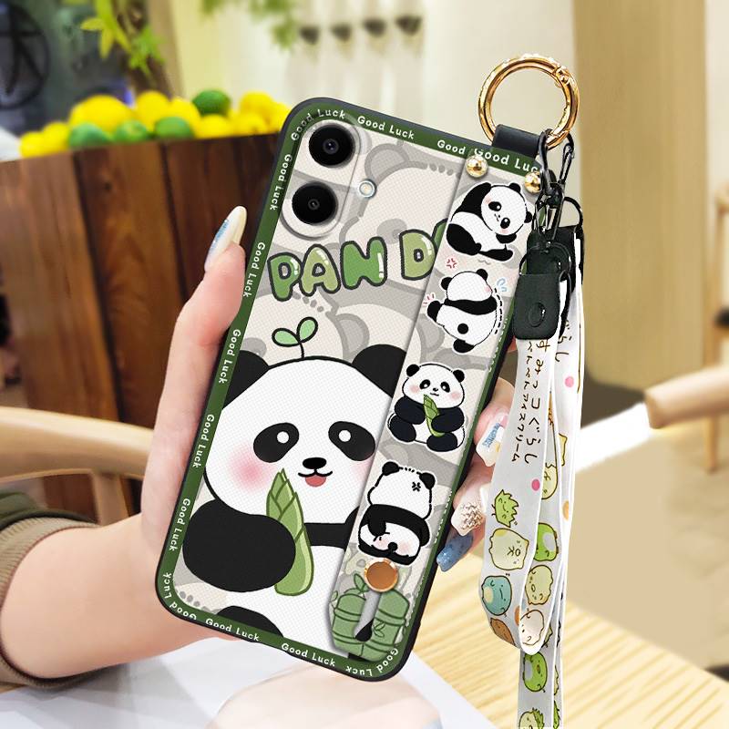 Silicone Back Cover Phone Case For Samsung Galaxy A07 Dirt-resistant Durable Fashion Design Shockproof Wristband Panda