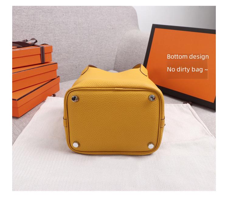 2022 Cowhide Lychee Pattern Bucket Bag: Stylish All-Match Handbag for Women