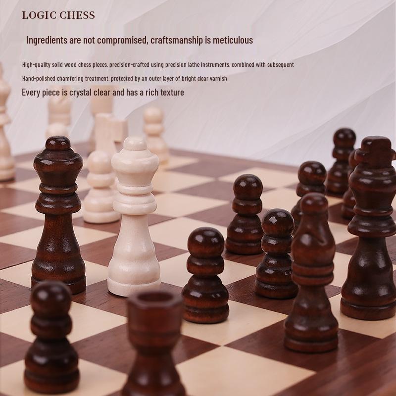 Magnetic Solid Wood Chess Set with Foldable Board - Double Queen Edition, Large Size, Adult & Educational Toy for Kids.