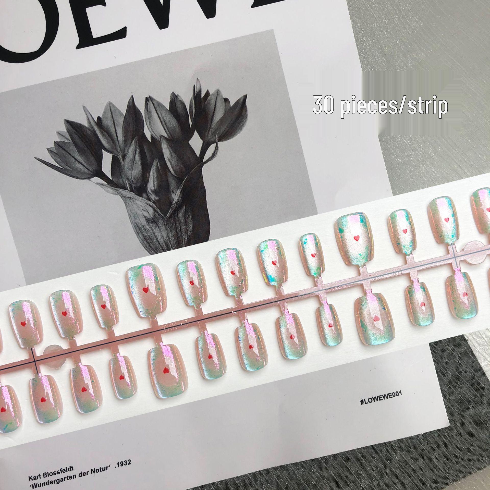 

Ногти «кошачий глаз» цвета розовой Авроры с красными сердечками - Высококлассный дофаминовый набор для нейл-арта, 30 штук