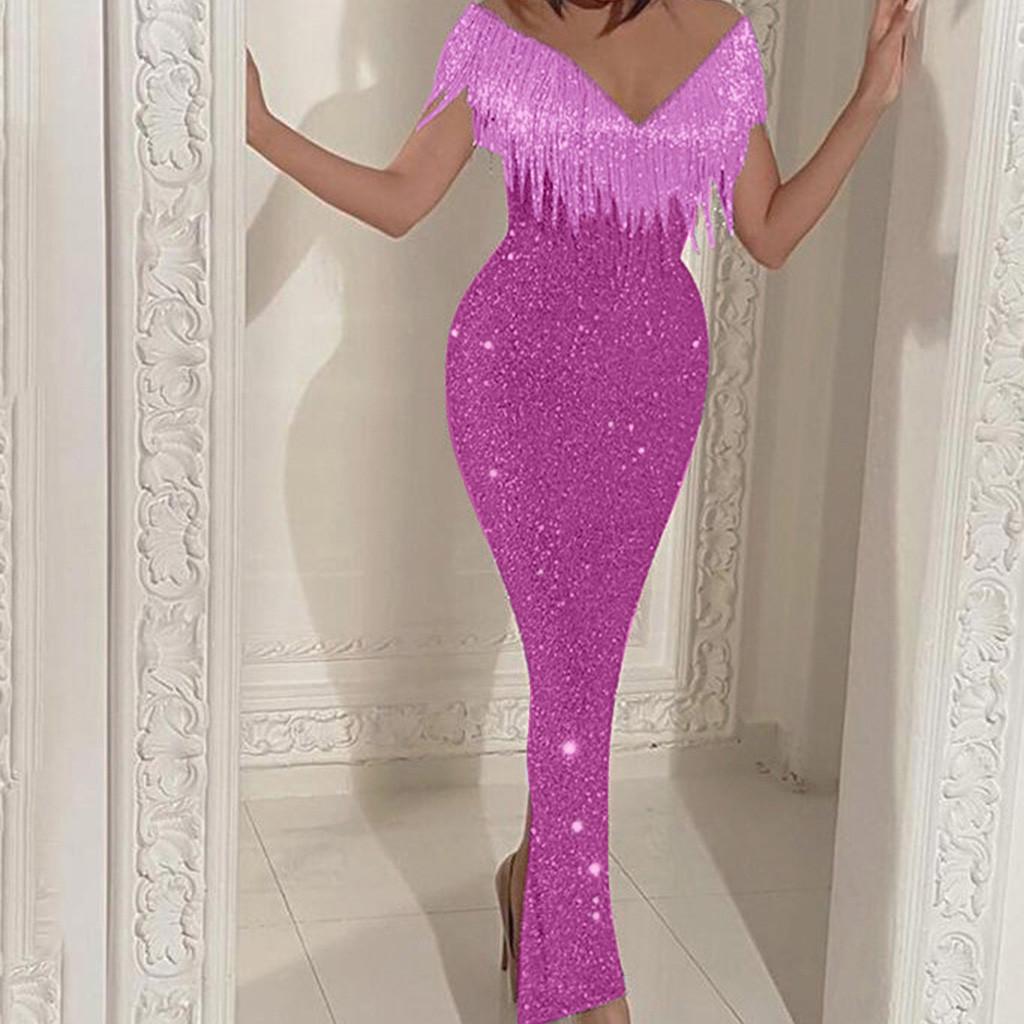 Women Sexy Solid Sequined Stitching Shining Club  Sleevless  Dress