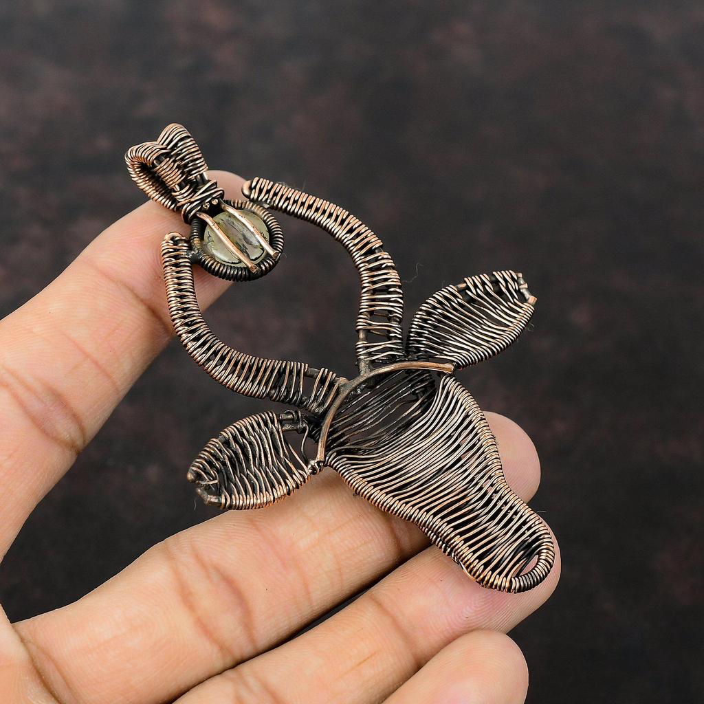 Golden Rutile Pendant Copper Wire Wrapped Pendant Gemstone Jewelry Handmade Pendant Antique Copper Jewelry Bull Face Pendant Engagement Gift