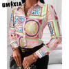 GMXIA Women's Fashion Casual Solid Color Print Long Sleeve POLO Neck Blouses & Shirts