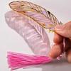 Metal Feather Bookmark with Tassel Stainless Steel Page Marker with Rainbow Light Effect Elegant Gift for Book Lovers Writers Students