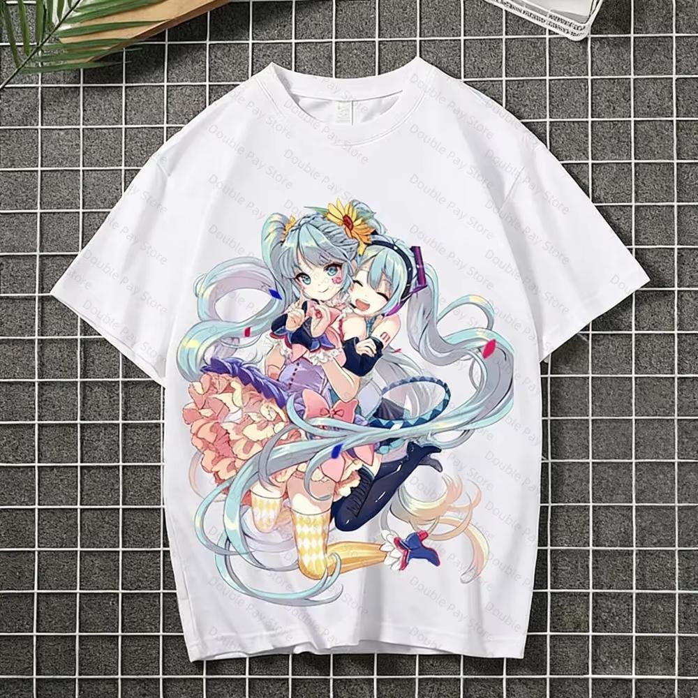 2026 Summer Hatsune Miku Vocaloid Elegant Dress Front Print Unisex Anime Casual Short Sleeve Women And Men T-shirt