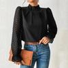 Women S Half High Neck Wavy Chiffon Long Sleeve Loose Blouse