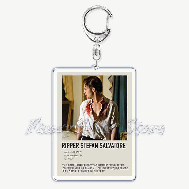 The Vampire Diaries TV Keychain for Accessories Bag Rectangle Pendant Key Chain Ring Damon Elena Stefan Keychains Jewelry Gift