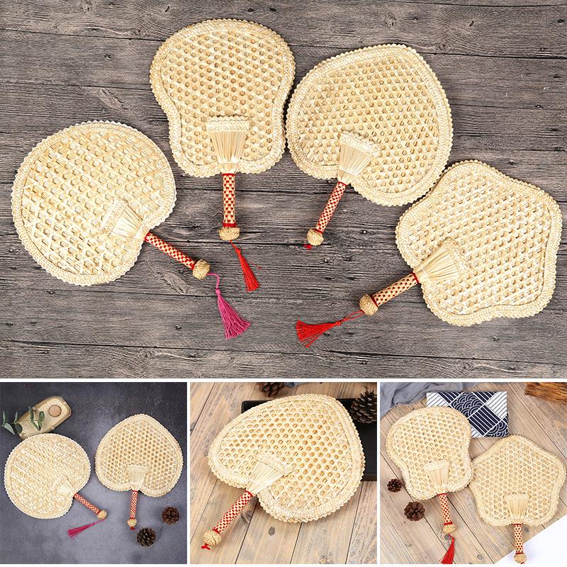Handmade Straw Fan With Tassels Vintage Asian Style Hand Fan Gifts For Summer Weddings Parties Natural Material
