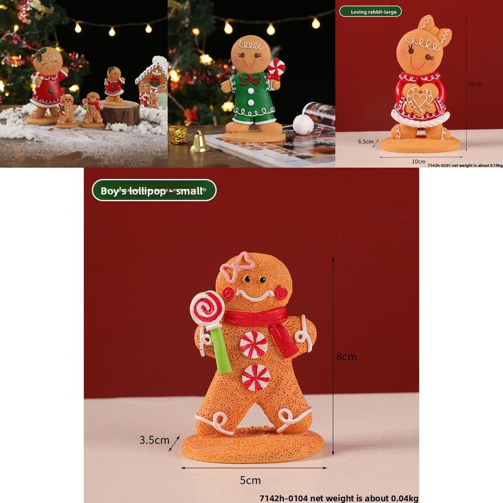 Christmas Gingerbread Man Decor Resin Cartoon Holiday Tabletop Ornament For Festive Atmosphere