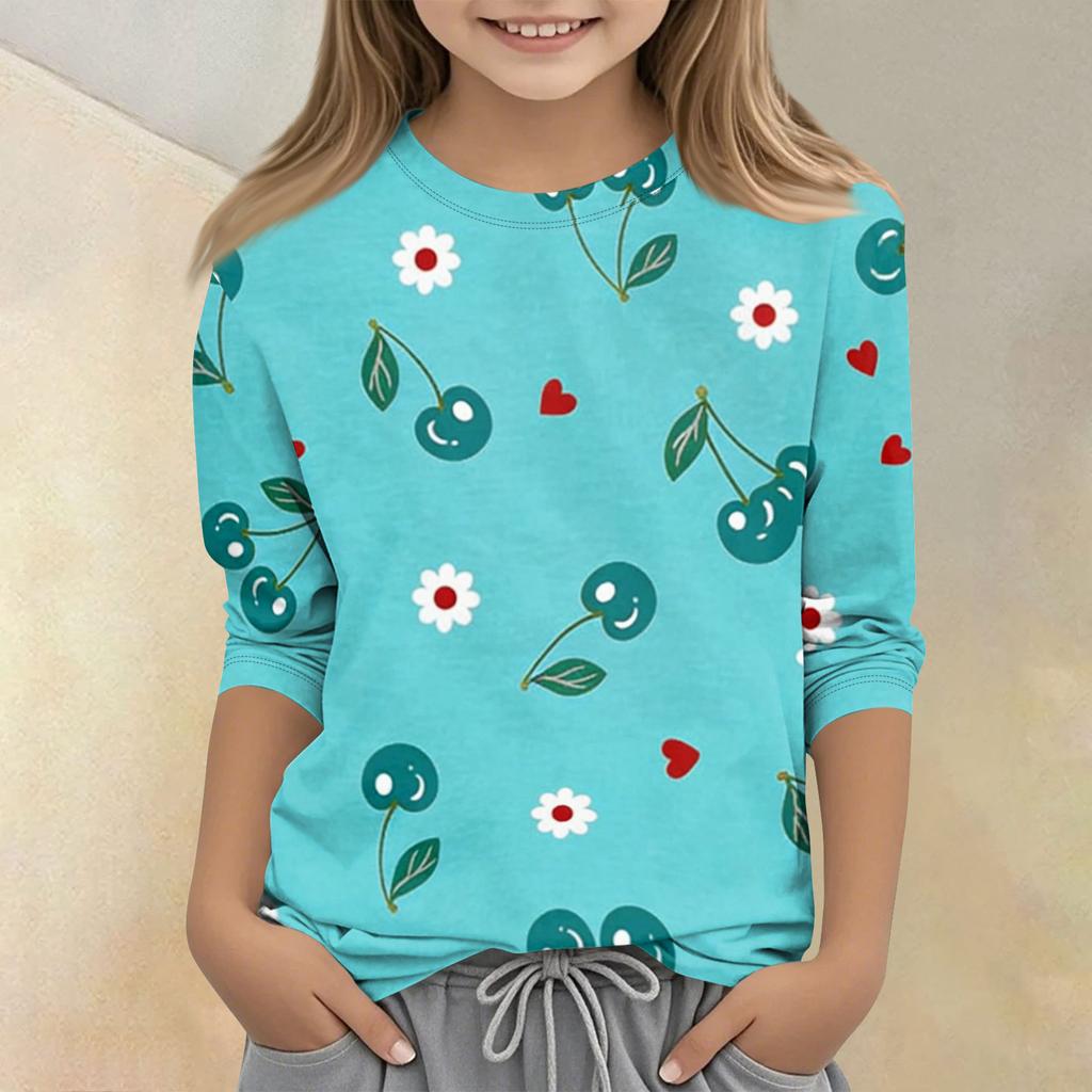 Children's Printed Round Neck Seven Quarter Sleeve Casual T-shirt