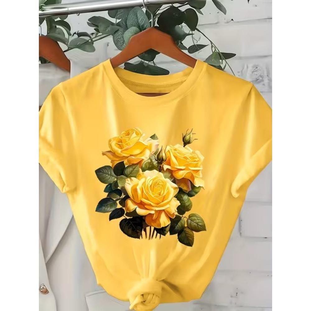 Fashion Women Floral Print T Shirt Funny Casual O-neck Short Sleeves T-shirt Summer Female Tee Shirt