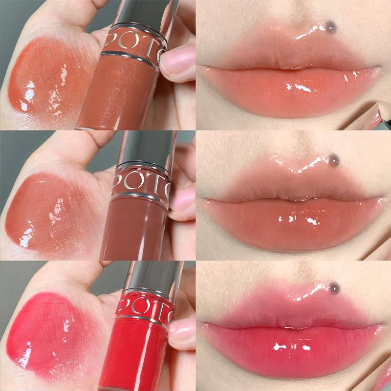 POTO Dewy Nude Lip Gloss: Moisturizing, Non-Sticky, Elegant Lip Glaze for a Whitening Effect