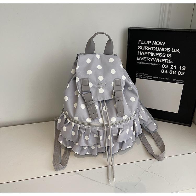 New casual large-capacity polka dot travel backpack versatile foreign style pleated lace backpack student school bag