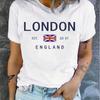 Vintage London Letter Print Women's Casual Crew Neck Short Sleeve Polyester Blend Machine Washable - Perfect for Spring/Summer