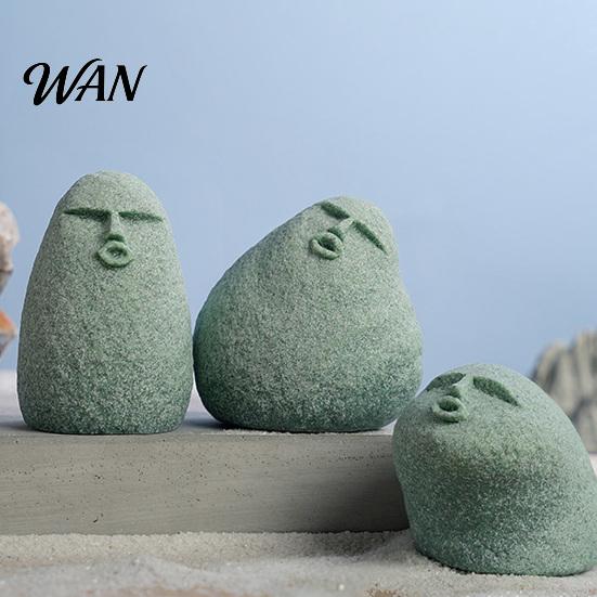 Blue Sandstone Statue Cute Stone Primitive Man Figurine Funny Stoneman Carving Face Home Atmosphere Enhancer Decoration for Garden Decor Fish