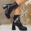 2026 Grande Taille 43 Élégantes Bottines Zippées Vintage Plateforme Femmes Courtes Talons Épais Hauts Bottines Chaussures de Ville Beige