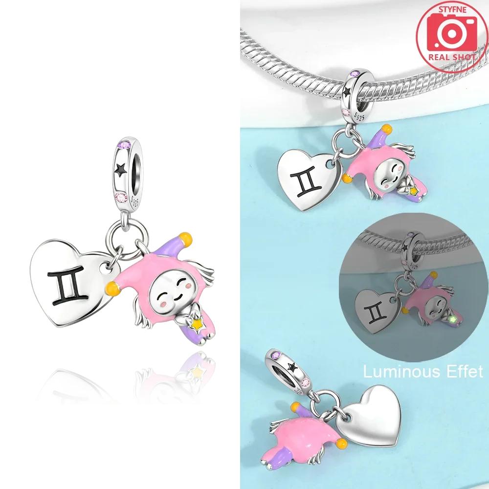 Original Copper Cute Aries Cartoon Constellation Red Cancer Luminous Pisces Charm Beads Fit Bracelet Girl Diy Gift Accessory