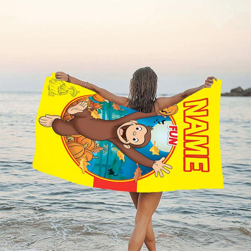 1pc Curious George3 Beach Towel with Custom Name, Beach/Swimming/Bath/Picnic/Camping Towel, Suitable for Seaside Beaches
